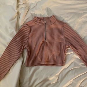 Boohoo pink cropped long sleeve top